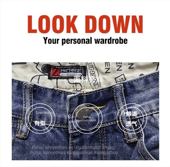 Férfi denim rövidnadrág, slim-fit, kopott hatás, középmagas derék, koreai stílus, hip-hop