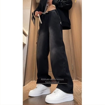 Férfi őszi farmernadrág, stílusos és lazán szabott, egyenes szárú, tiniknek és középiskolásoknak, casual denim nadrág.