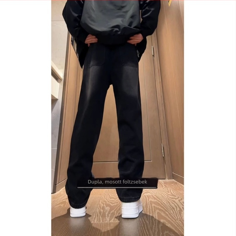 Férfi őszi farmernadrág, stílusos és lazán szabott, egyenes szárú, tiniknek és középiskolásoknak, casual denim nadrág.