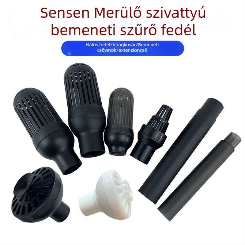 Akvarisztikai merülőszivattyú vízbevezetőfedéllel, beömlőcső csatlakozók, virágtartó kosár védőfedél, univerzális három az egyben kialakítás