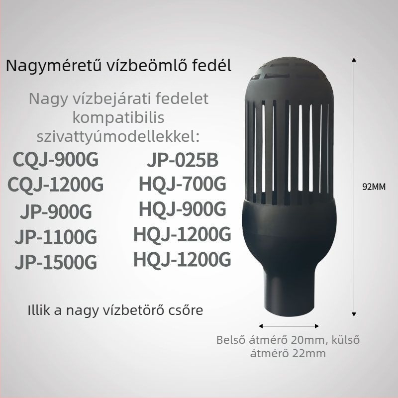Akvarisztikai merülőszivattyú vízbevezetőfedéllel, beömlőcső csatlakozók, virágtartó kosár védőfedél, univerzális három az egyben kialakítás
