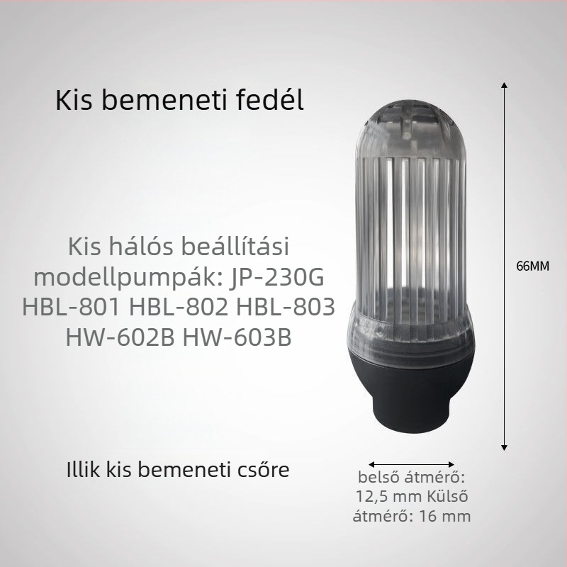 Akvarisztikai merülőszivattyú vízbevezetőfedéllel, beömlőcső csatlakozók, virágtartó kosár védőfedél, univerzális három az egyben kialakítás