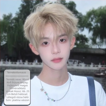 Férfi paróka rövid, egyenes hajjal, magas hőálló rost, teljes fejkagyló, univerzális illeszkedés, mechanikus feldolgozás