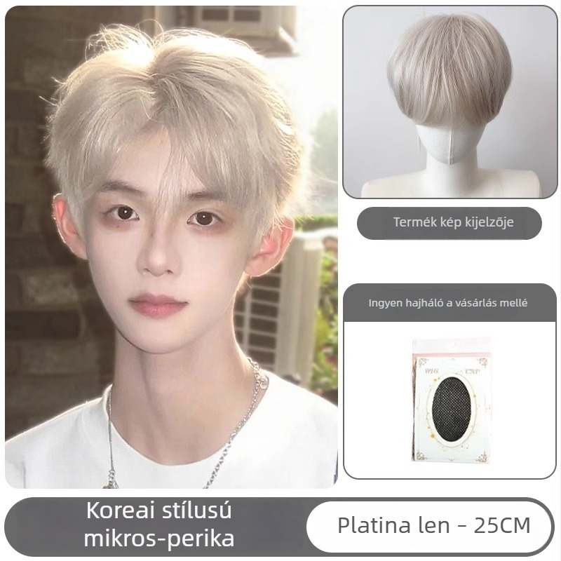 Férfi paróka rövid, egyenes hajjal, magas hőálló rost, teljes fejkagyló, univerzális illeszkedés, mechanikus feldolgozás