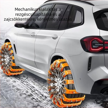 Sürgősségi univerzális tapadó láncok autókhoz és SUV-khez, gumiszélesség 165–245 mm, ATN-C001 modell, egy sor acél szeg, 250 g/rúd