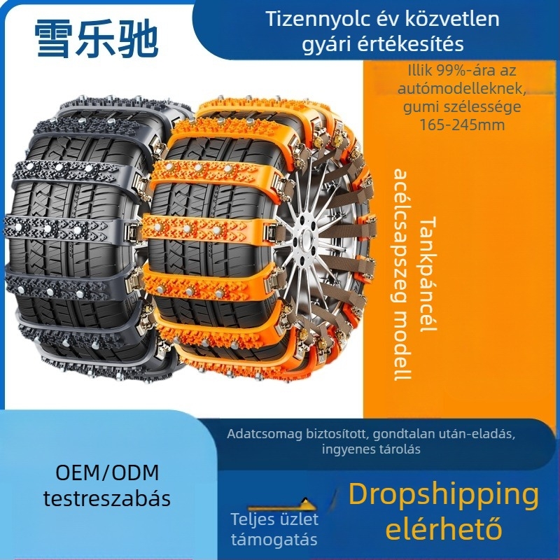 Sürgősségi univerzális tapadó láncok autókhoz és SUV-khez, gumiszélesség 165–245 mm, ATN-C001 modell, egy sor acél szeg, 250 g/rúd