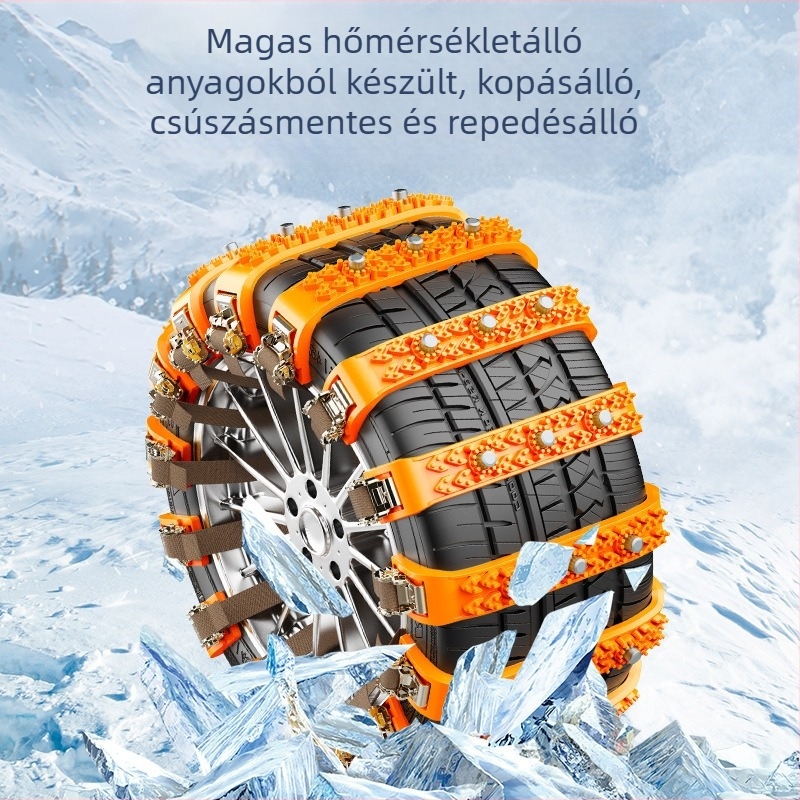 Sürgősségi univerzális tapadó láncok autókhoz és SUV-khez, gumiszélesség 165–245 mm, ATN-C001 modell, egy sor acél szeg, 250 g/rúd