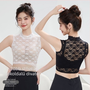 Csipkés hamis gallér nőknek, ultra-szűk álló gallér nylon béléssel, egyszínű mintázat, koreai stílus