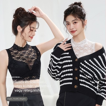 Csipkés hamis gallér nőknek, ultra-szűk álló gallér nylon béléssel, egyszínű mintázat, koreai stílus