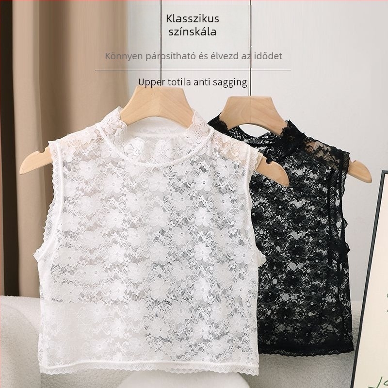 Csipkés hamis gallér nőknek, ultra-szűk álló gallér nylon béléssel, egyszínű mintázat, koreai stílus