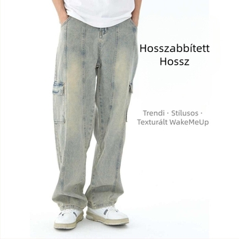 Farmernadrág - denim, alacsony derék, egyenes szárú, cipzáras, magas elasztikusság (tavasz 2026, férfiak)