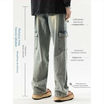 Farmernadrág - denim, alacsony derék, egyenes szárú, cipzáras, magas elasztikusság (tavasz 2026, férfiak)