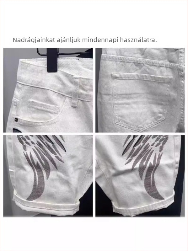 Férfi denim rövidnadrág, egyenes szabású, karcsú fazon, elasztikus, pamut 65,9%, nyár