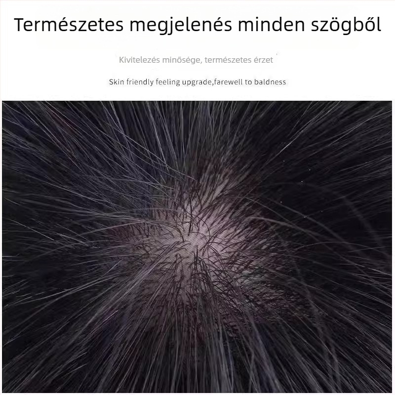 Férfi rövid paróka, koronához illeszkedő póthajtás, természetes, észrevehetetlen megjelenés, vékony valódi hajból
