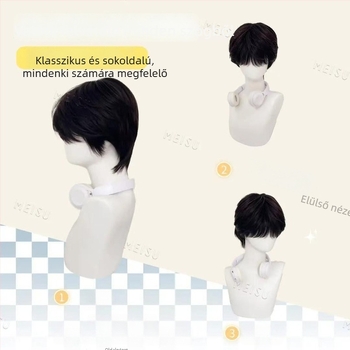 Férfi paróka, magas hőmérsékletű selyem haj, egyenes frufru, mechanikus technológia, nem festhető vagy dauerolható