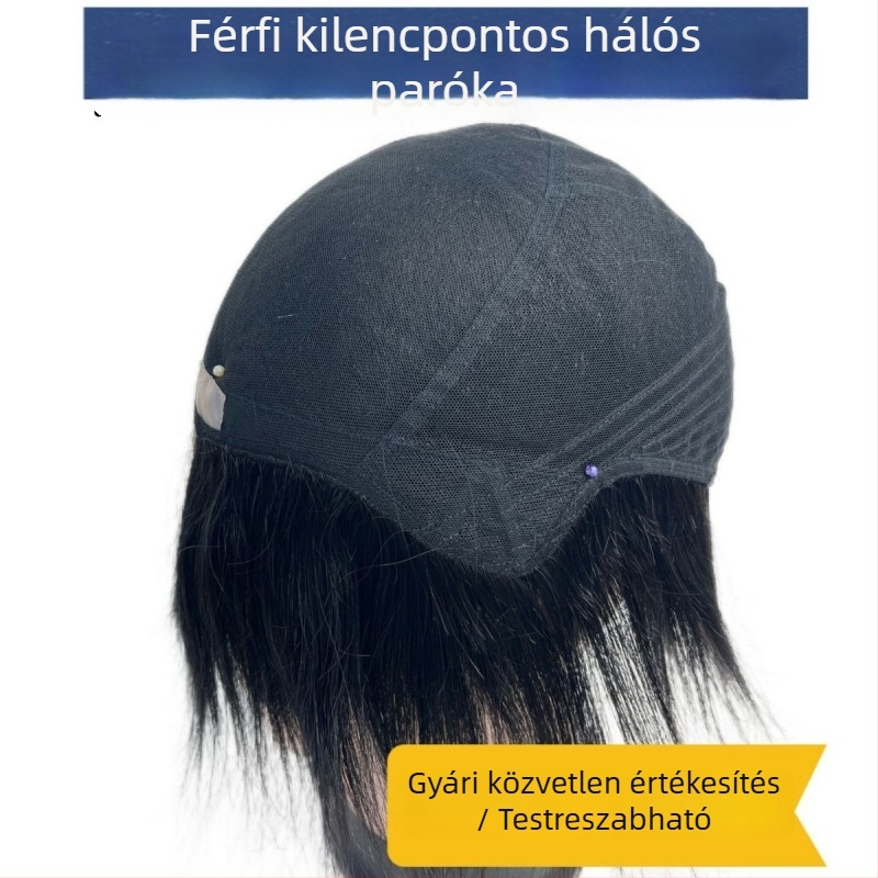 Férfi paróka-darab, kézzel szőtt valódi emberi hajból, egyenes, vágott fej modell