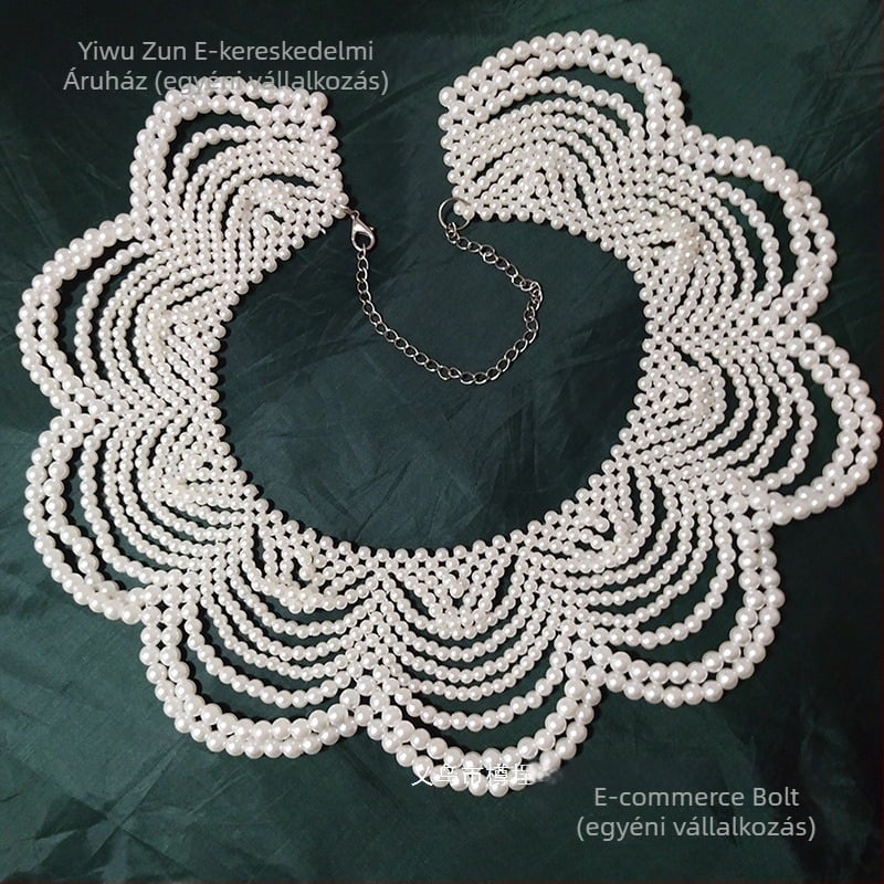 Kézzel készített gyöngy nyaklánc-sál hullámszerű kötésű dizájnnal, hamis gallér és kulcscsonti lánc