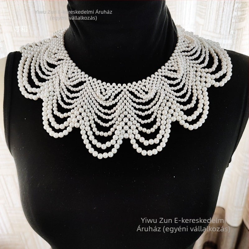 Kézzel készített gyöngy nyaklánc-sál hullámszerű kötésű dizájnnal, hamis gallér és kulcscsonti lánc