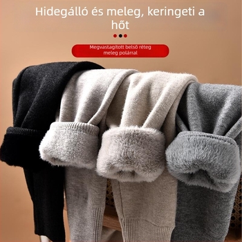 Uniszex gyapjú-kasmír téli meleg nadrág, magas derekú, elasztikus, karcsúsított fazon, fleece béléssel