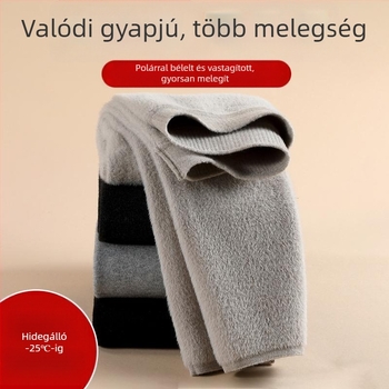 Uniszex gyapjú-kasmír téli meleg nadrág, magas derekú, elasztikus, karcsúsított fazon, fleece béléssel