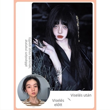 Női paróka – hosszú egyenes haj, Qi frufru, természetes stílus, magas hőálló rost