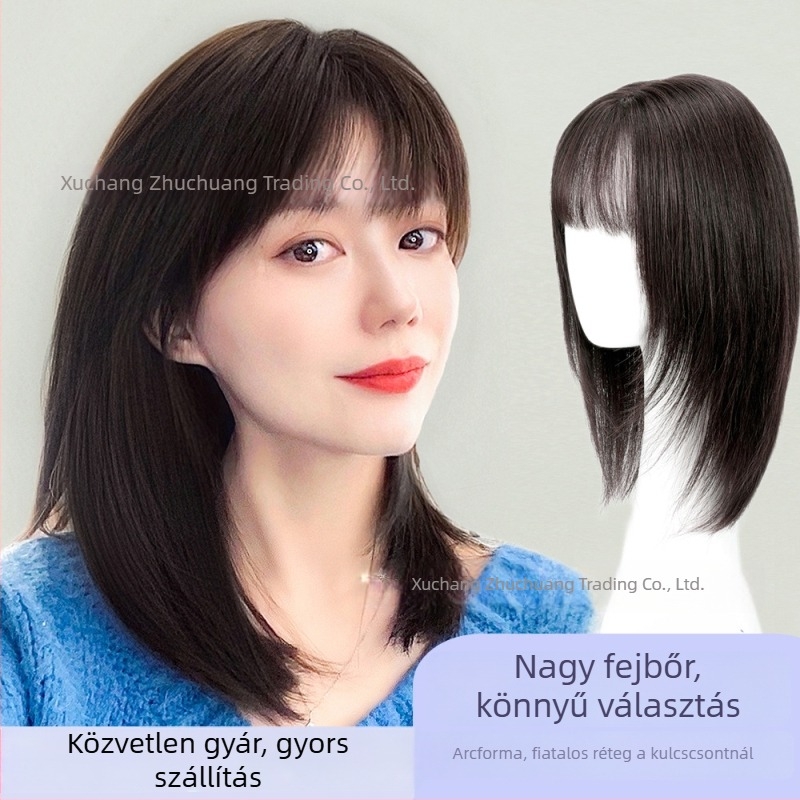 Hosszú, egyenes hajú paróka frufruval, természetes megjelenés, emberi hajból, festhető vagy permelhető