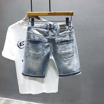 Songzhi szakadt farmer rövidnadrág – középső derék, 91% pamut tartalmú pamut denim, mikro-elasztikusság, öt-negyed hossz, egyenes szabás