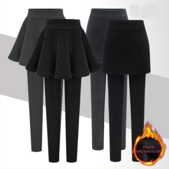 Plusz méretű magas derékú – leggings-szoknya hamis két részes dizájn, egy darabban, tavasz-ősz-tél, vastag, lélegző