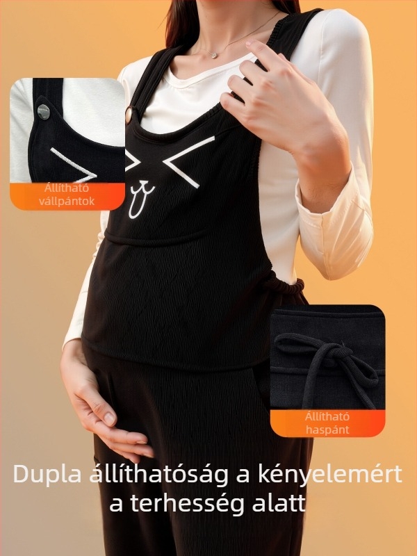 Kismama overál fleece-betéttel, vastag anyagból, ősz-tél 2026, egybeöltözet, kényelmes vécéhasználat, kis méretek