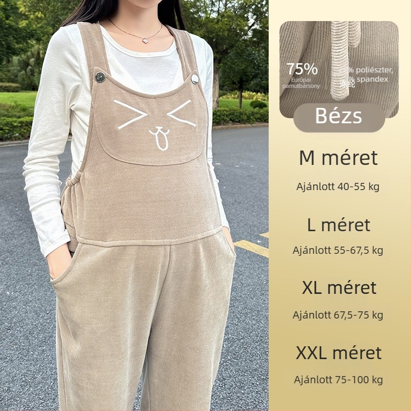 Kismama overál fleece-betéttel, vastag anyagból, ősz-tél 2026, egybeöltözet, kényelmes vécéhasználat, kis méretek