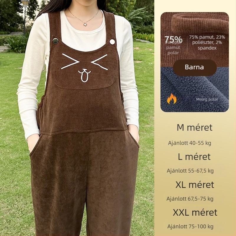 Kismama overál fleece-betéttel, vastag anyagból, ősz-tél 2026, egybeöltözet, kényelmes vécéhasználat, kis méretek