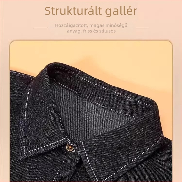 Női denim ing gallér – levehető hamis gallér, pamut anyag, pamut bélés, egyszínű minta, japán-koreai stílus, 2025 ősz.