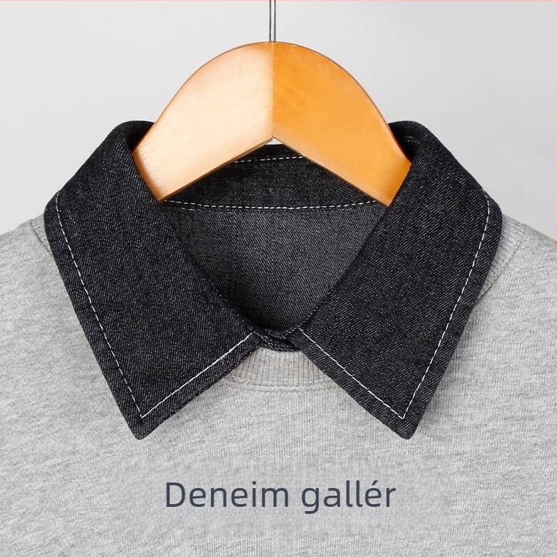 Női denim ing gallér – levehető hamis gallér, pamut anyag, pamut bélés, egyszínű minta, japán-koreai stílus, 2025 ősz.