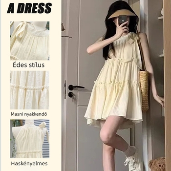Kismama nyári ruha, halternyakú, ujjatlan, édes tündér-stílus kis termetű kismamáknak