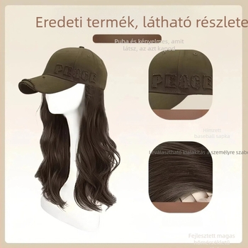 Baseball sapkás paróka, egyszemélyes leválasztható dizájn, hosszú hullámos haj frufruval, hőálló huzal, nőknek