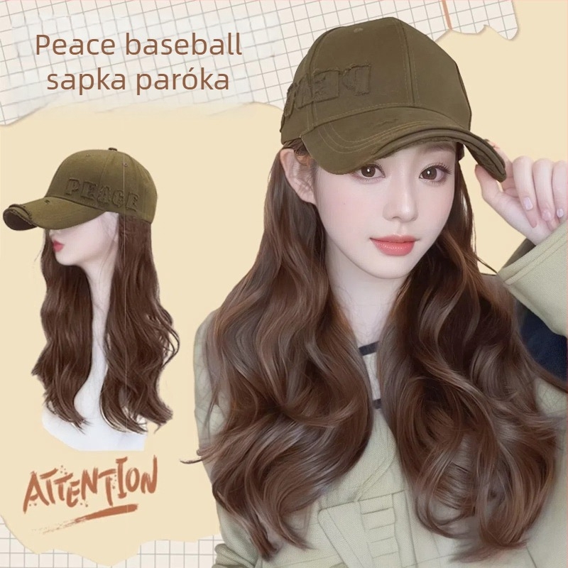 Baseball sapkás paróka, egyszemélyes leválasztható dizájn, hosszú hullámos haj frufruval, hőálló huzal, nőknek