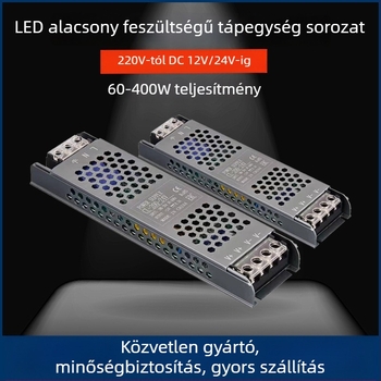 LED állandófeszültségű kapcsolóüzemű tápegység, bemenet 220V AC, kimenet 12–24V DC, max. 16,6A, 400W, védelem: túlterhelés, rövidzárlat, túlfeszültség, túlmelegedés, túláram
