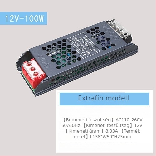 LED állandófeszültségű kapcsolóüzemű tápegység, bemenet 220V AC, kimenet 12–24V DC, max. 16,6A, 400W, védelem: túlterhelés, rövidzárlat, túlfeszültség, túlmelegedés, túláram