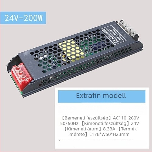LED állandófeszültségű kapcsolóüzemű tápegység, bemenet 220V AC, kimenet 12–24V DC, max. 16,6A, 400W, védelem: túlterhelés, rövidzárlat, túlfeszültség, túlmelegedés, túláram