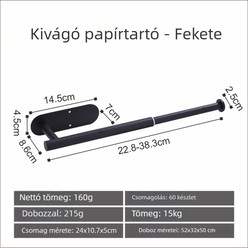 Rozsdamentes acél törölközőtartó, csiszolt felület, 5 kg teherbírás, fúrás nélkül, 1 réteg