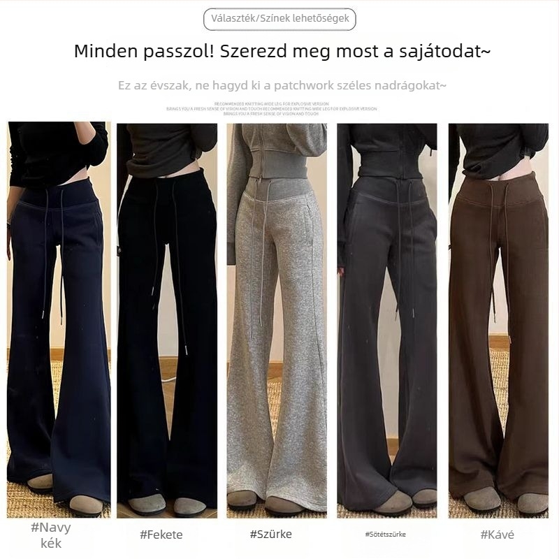 Kismama slim-fit flared melegítőnadrág, vastag anyag, lélegző pamut‑külső, fleece bélés, melegen tartó, ősz-téli szezonhoz