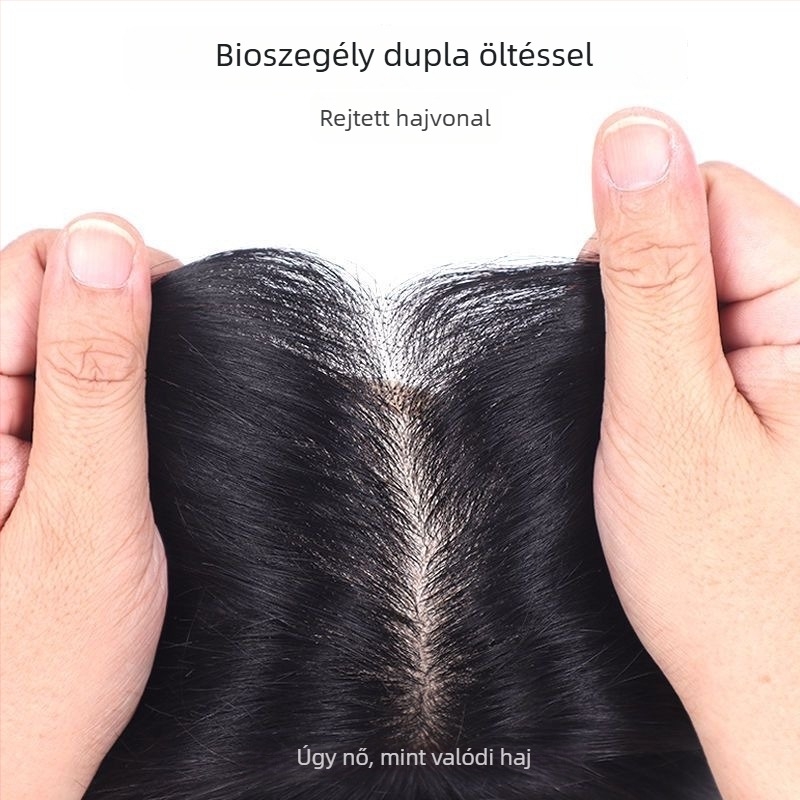 Férfi paróka emberi hajból, rövid hossz, teljesen kézzel kötött, lélegző fejbőr, festhető