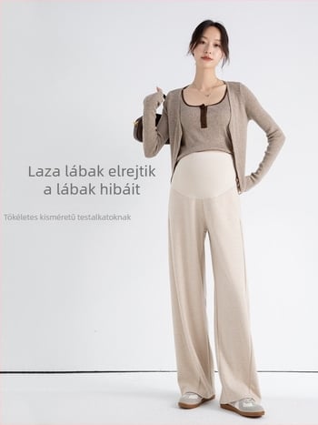 Kötött, széles szárú terhes nadrág hasi támaszával, vastag kötött anyag 30-50% pamut, magas rugalmasság, őszi-téli viselet