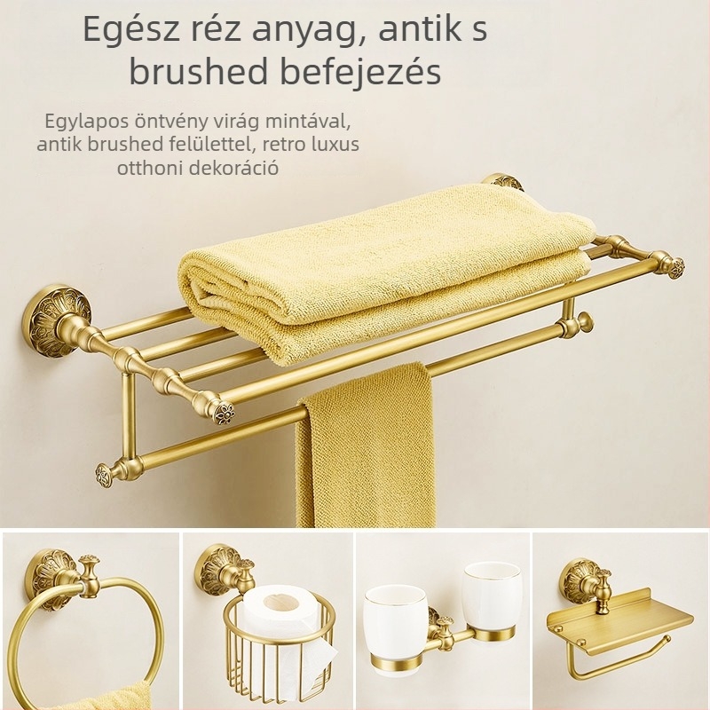 Réz törölközőtartó készlet – dupla réteg, antik felület, forgatható, perforált szerelés