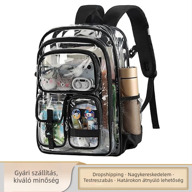 Átlátszó iskolai hátizsák PVC-ből, vízálló, 20–35 literes kapacitás, 16 hüvelykes laptophoz, uniszex, állatmintás, légpárnás vállpántok