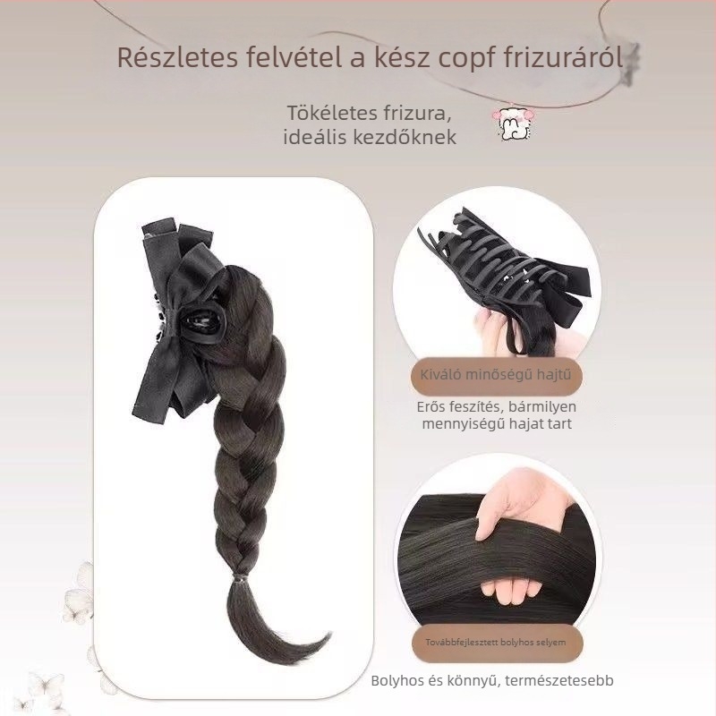 Lófarkú paróka copfos fonásokkal, masnis hajcsat, nőknek, magas koronával, csavart copfok