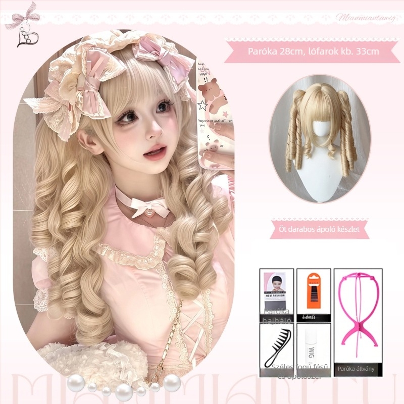 Hosszú paróka Lolita stílusban, kettős copf, egyenes frufru, hőálló szintetikus szál, modell DM136-40