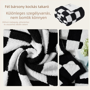 Kockás geometriai takaró, nordic stílusú kötött, poliészter, 300–499 g