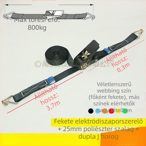 Kétoldalas kampós teherköteg feszítő – Modell LVTDR-HH; Anyag: nagy szilárdságú poliészter; Alkalmazás: rakomány kötése és megerősítése