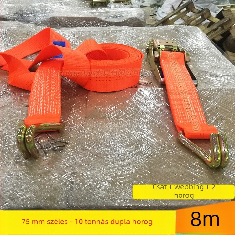 Kétoldalas kampós teherköteg feszítő – Modell LVTDR-HH; Anyag: nagy szilárdságú poliészter; Alkalmazás: rakomány kötése és megerősítése